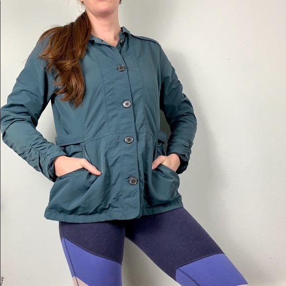 Eddie Bauer Travel Windbreaker Sz M women’s lined blue grey button-up jacket - Picture 10 of 10